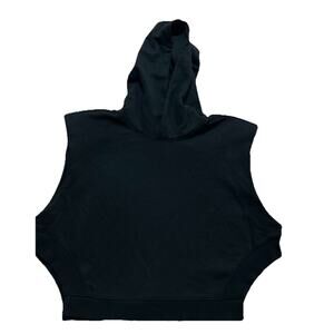 Alo Yoga Women’s M Black Headliner Crop Hoodie Shoulder Pad Sleeveless